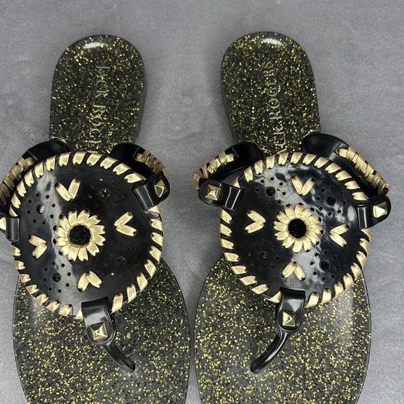 Jack Rogers Black and Gold Sandals with Elegant Design Size: 8 - Picture 3 of 7